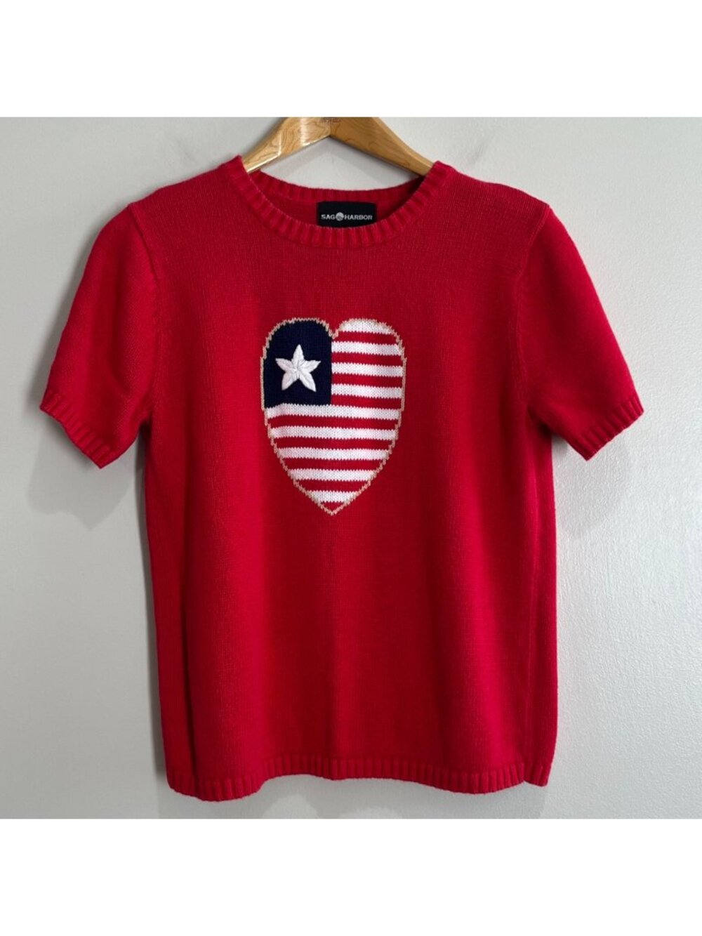 Sag Harbor American Flag Pullover Sweater Womens S Red Crewneck 90s